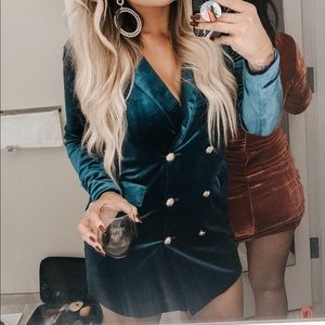 Blue velvet blazer dress